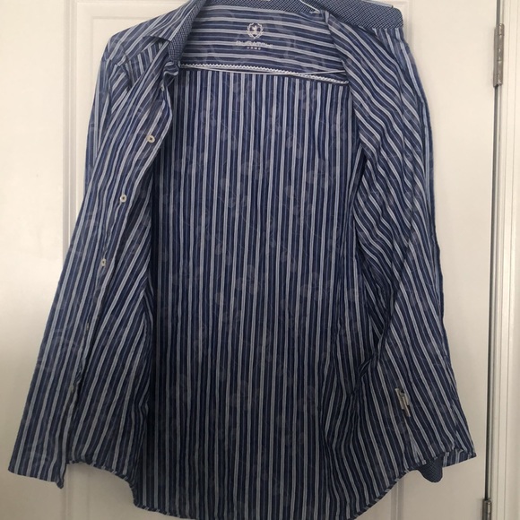Bucatchi Uomo Men's Shaped Fit Long Sleeve Button Down Blue Strip Shirt L - Picture 5 of 11